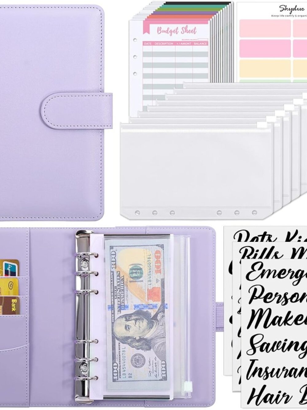 Budget Binder, Money Saving Binder with Zipper Envelopes, Cash Envelopes and Exp